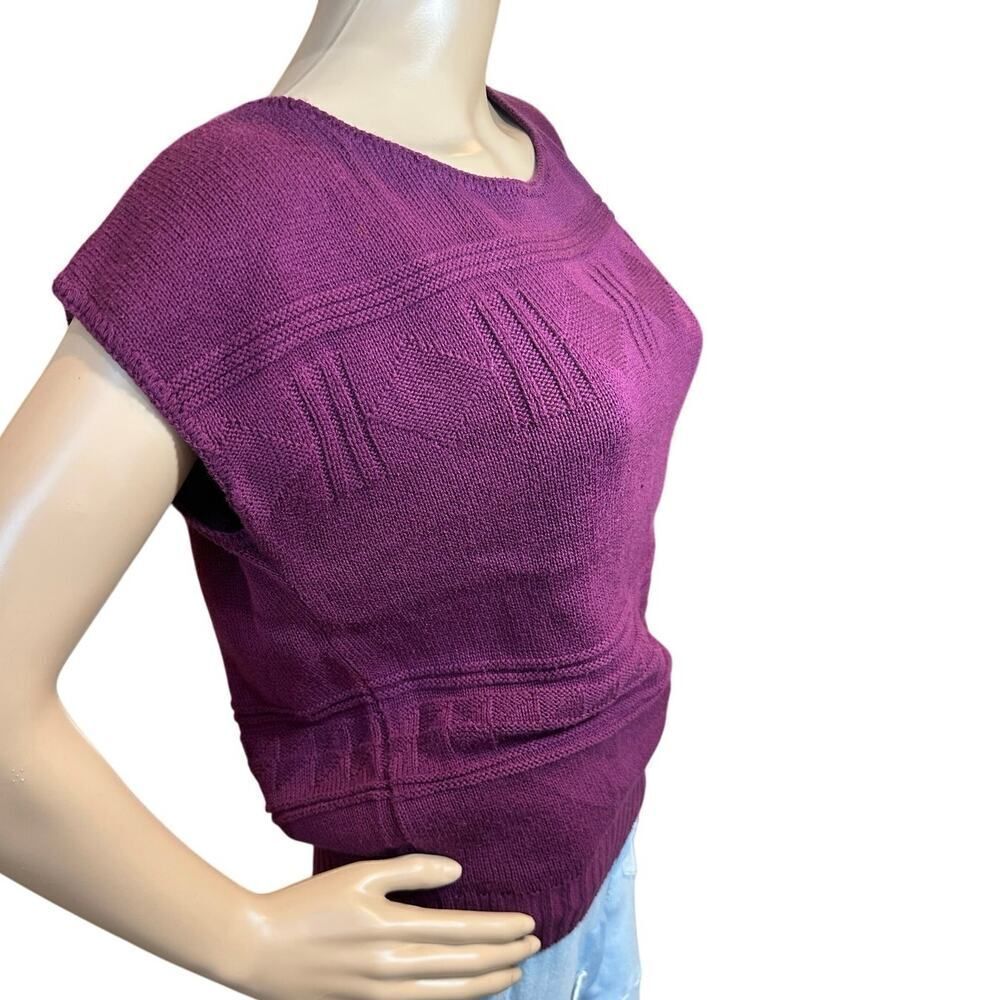 Vintage Southern Lady Cap Sleeve Magenta Crewneck Knit Sweater Vest Size Small - Picture 4 of 15